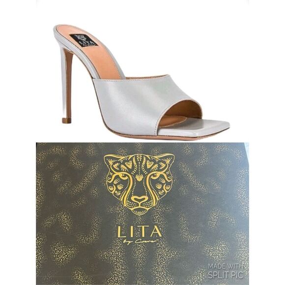 LITA by Ciara Silver Leather Stiletto Slides